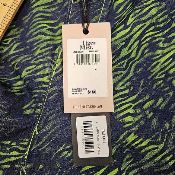 Tiger Mist I.AM.GIA Tali Tiger Denim Flare Pant Blue & Green Print NWT LARGE - Picture 9 of 11